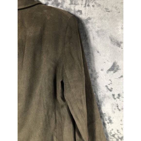 Anne Klein Neiman Marcus Suede Olive Green Women’s Moto Jacket Large Snap Front - Picture 14 of 15